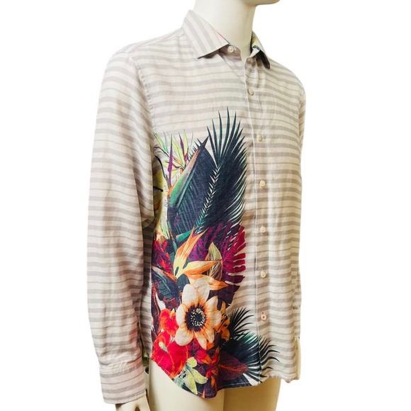 Tommy Bahama Men Linen Blend  Shirt Button Front Closure Floral Palms Print Sz M - Picture 2 of 16